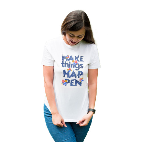 Tricou dama cu mesaj personalizat, 'Make things happen', Alb