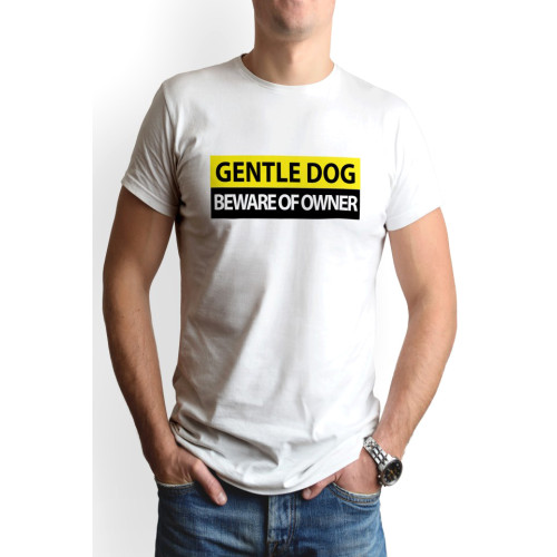 Tricou barbat personalizat, 'Gentle dog', bumbac, Oktane, Alb