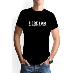 Tricou barbat personalizat, 'Here I am', bumbac, Oktane, Negru