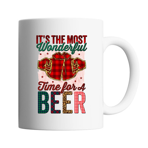 Cana cafea/ceai, Oktane, 330 ml, 'It's the most wonderful time for a beer', ceramica, alba