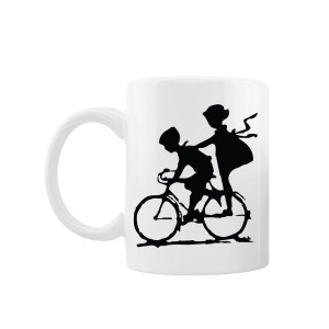 Cana personalizata "Friends on bike", Oktane, ceramica alba, 330 ml