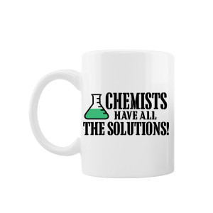 Cana personalizata "Chemists have all the solutions!", Oktane, ceramica alba, 330 ml