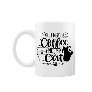 Cana personalizata "All I need is coffee and my cat", Oktane, ceramica alba, 330 ml