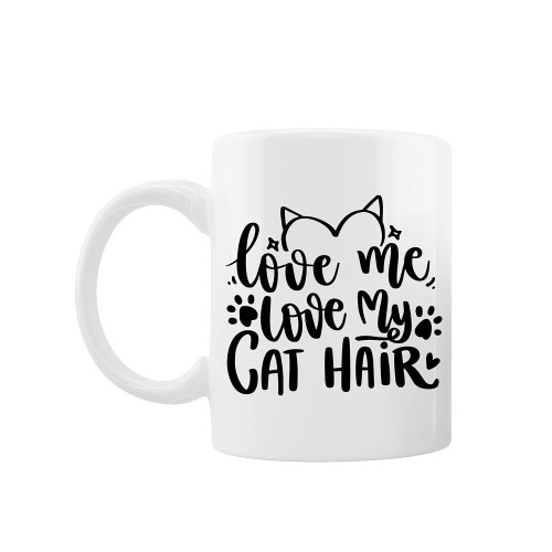 Cana personalizata "Love me, love my cat hair", Oktane, ceramica alba, 330 ml