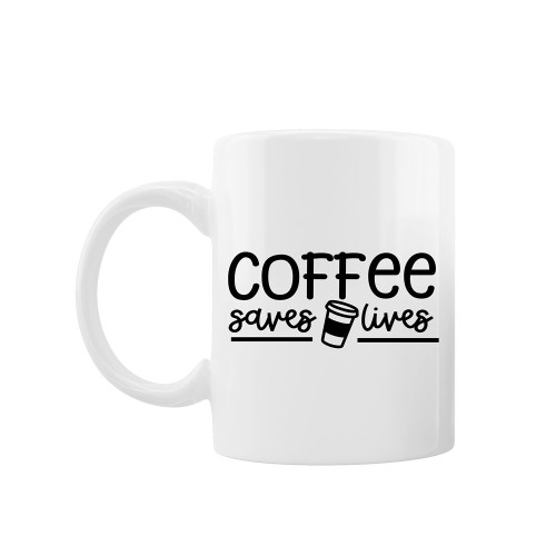 Cana personalizata "Coffee saves lives", Oktane, ceramica alba, 330 ml
