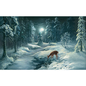 Puzzle Craciun, Oktane, Deer in Snowy, suprafata din carton, A4, 120 piese