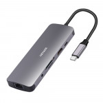 Hub adaptor OKTANE USB Type-C la 3xUSB3.0, 1xHDMI, 1xPower Delivery, 1xGigabit Ethernet RJ45, 1xAudio Jack 3.5mm, compatibil cu MacBook Pro, MacBook Air