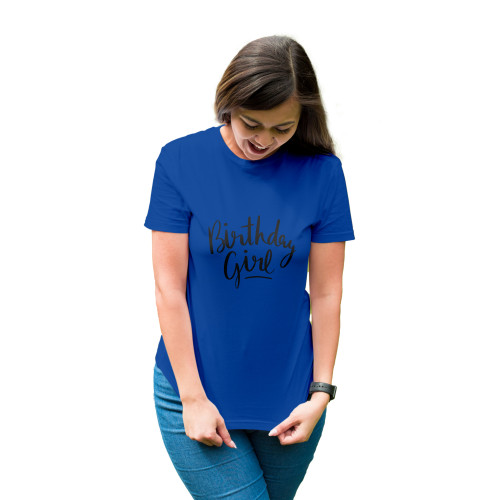 Tricou dama cu mesaj personalizat, 'Birthday girl', Albastru
