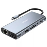 Hub adaptor OKTANE® USB Type-C la 1xHDMI, 1xVGA, 1xPower Delivery 3.0, 1xRJ45 Gigabit Ethernet, 2xUSB3.0, 2xUSB2.0, 1xSD card reader, 1xMicro SD card reader, 1 x Audio Jack