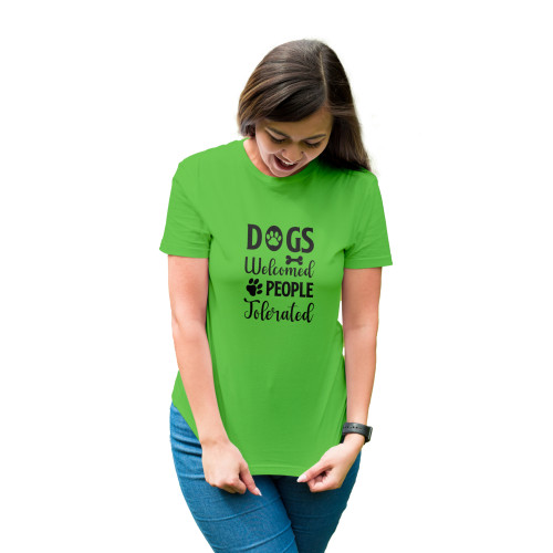 Tricou dama cu mesaj personalizat, 'Dogs welcomed', Verde
