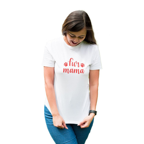 Tricou dama cu mesaj personalizat, 'Fur mama', bumbac, Oktane, alb, rosu