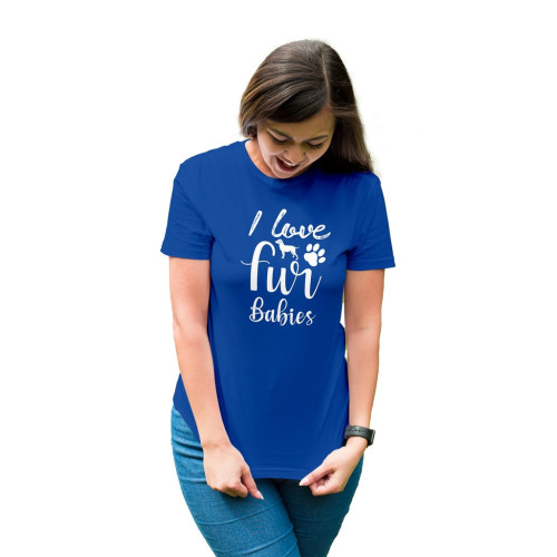 Tricou dama cu mesaj personalizat, 'I love dog fur babies', Albastru