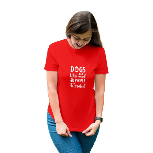 Tricou dama cu mesaj personalizat, 'Dogs speak', Rosu