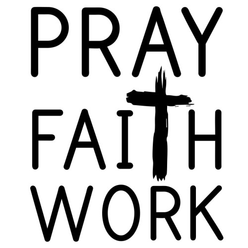 Sticker decorativ pentru perete, Pray, faith, work, negru